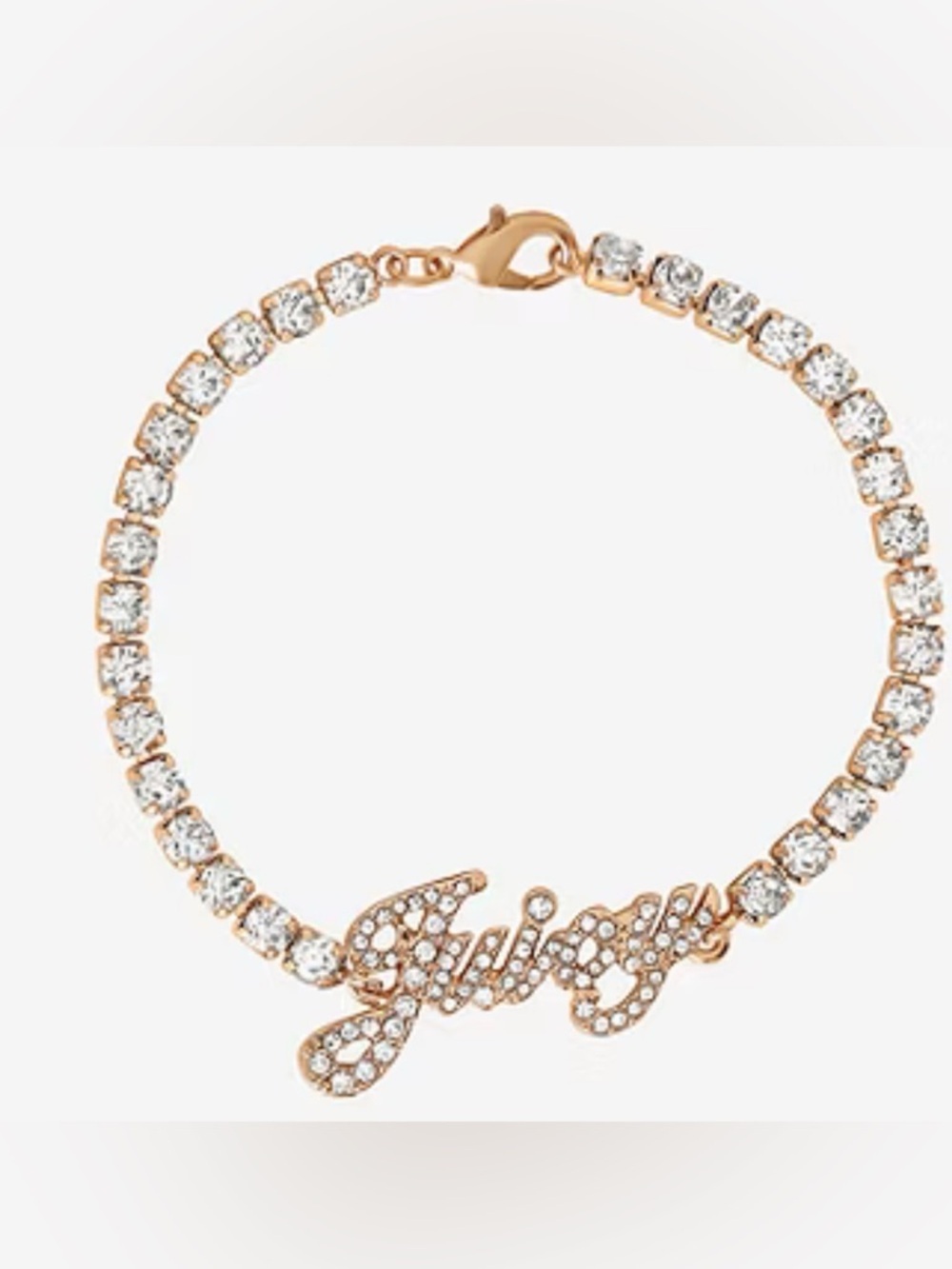 NWT Juicy Couture Rose Gold Script Logo Bracelet with Crystals